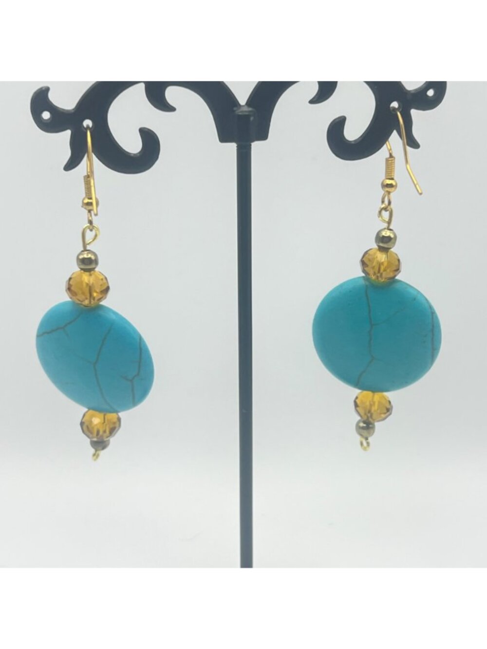 Boho Bracelet Stack Clea Ray Owl Turquoise Howlite Glass Bead Earrings Gold Tone - Picture 6 of 10